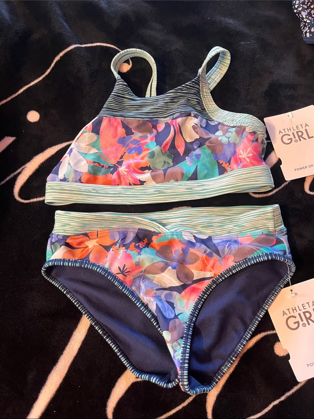 Athleta Girls' Floral Swim Bikini in Navy, Teal & Coral